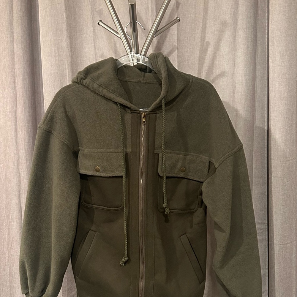 SHEIN Olive Green Hooded Military Field Jacket